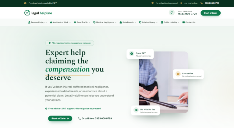 Screenshot of the redesigned Legal Helpline website