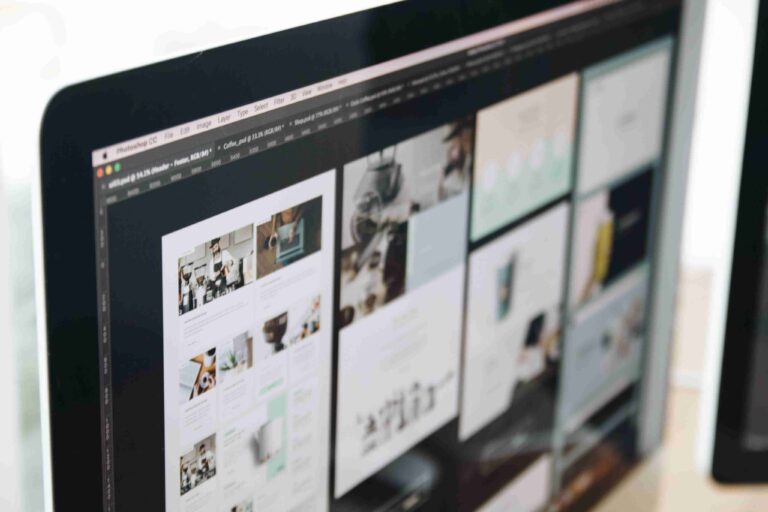 Website layouts displayed on a desktop monitor
